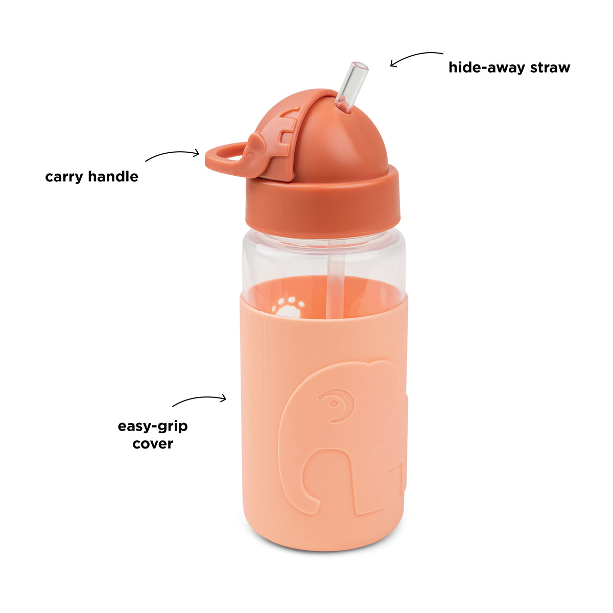 Easy-grip Trinkflasche mit Strohhalm Elphee Papaya350 ml