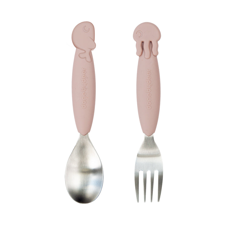 Easy-grip Löffel- & Gabelset Sea friends Rosa