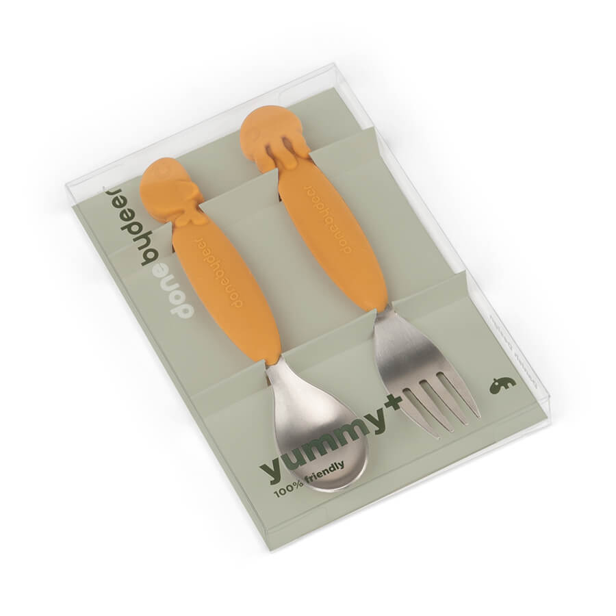 Easy-grip Löffel- & Gabelset Sea friends Senfgelb