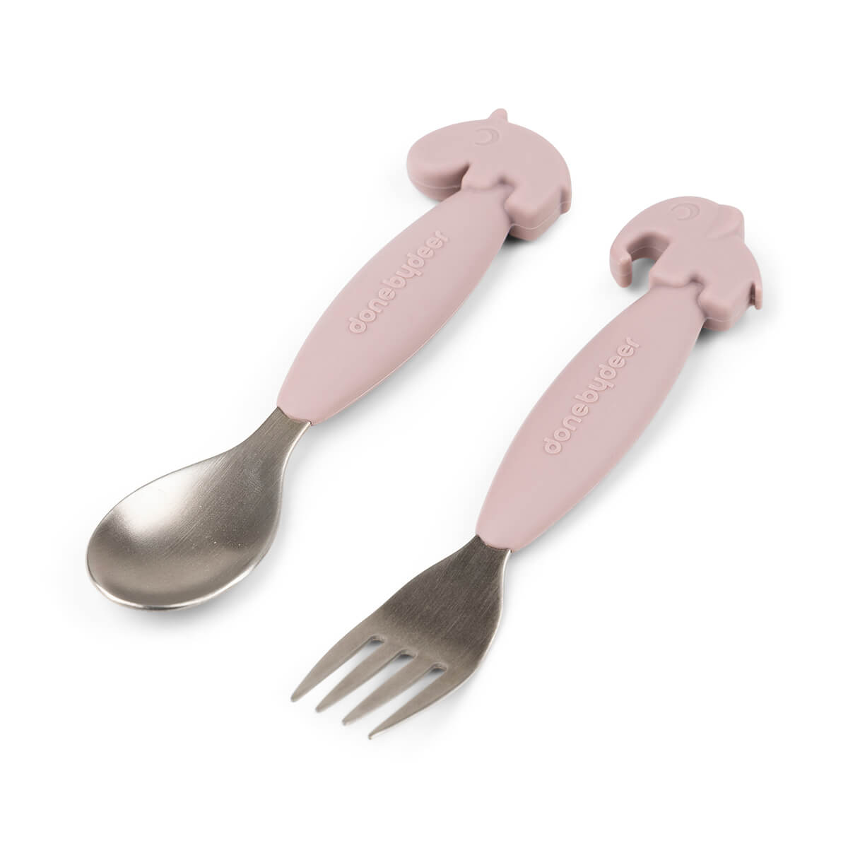 Easy-grip Löffel- und Gabelset Deer friends Rosa