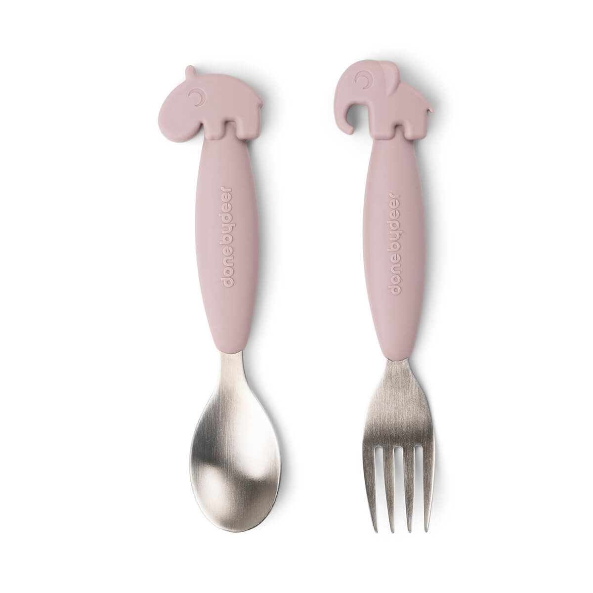 Easy-grip Löffel- und Gabelset Deer friends Rosa