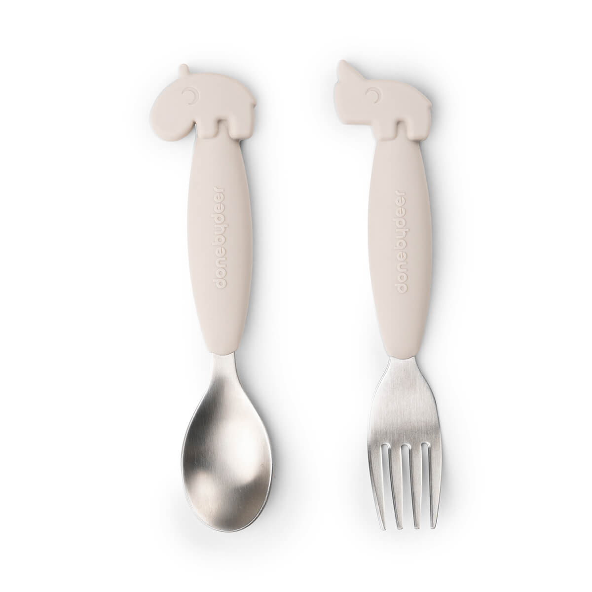 Easy-grip Löffel- und Gabelset Deer friends Sand