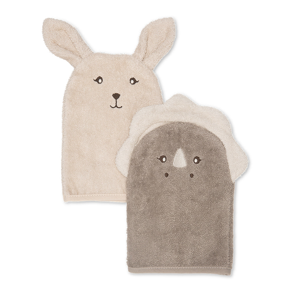 Waschhandschuhe 2-er Set Hase und Dino
