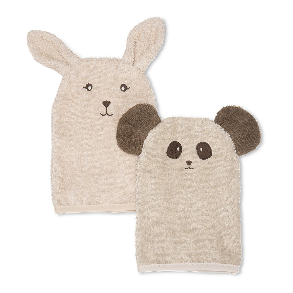 Waschhandschuhe 2-er Set Hase und Panda