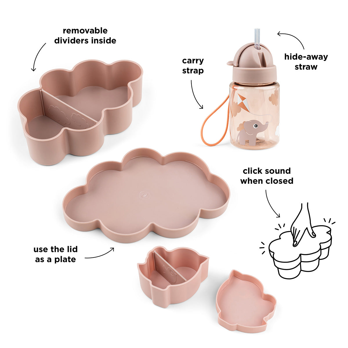 Lunch & Snackbox mit Strohhalmflasche Playground Rosa