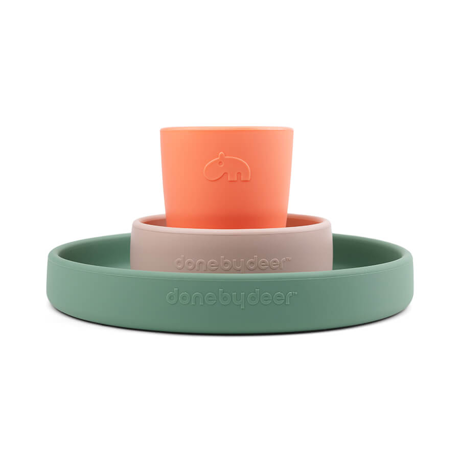 Silikon Geschirr-Set Croco Grün/Rosa/Korelle