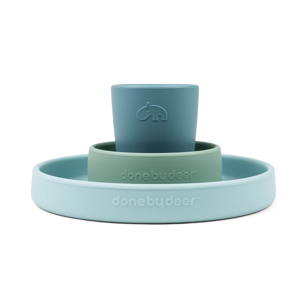 Silikon Geschirr-Set Happy clouds Blau