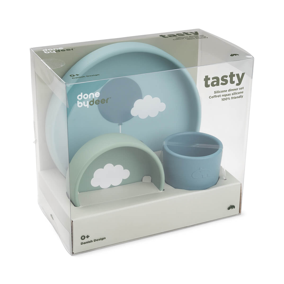 Silikon Geschirr-Set Happy clouds Blau