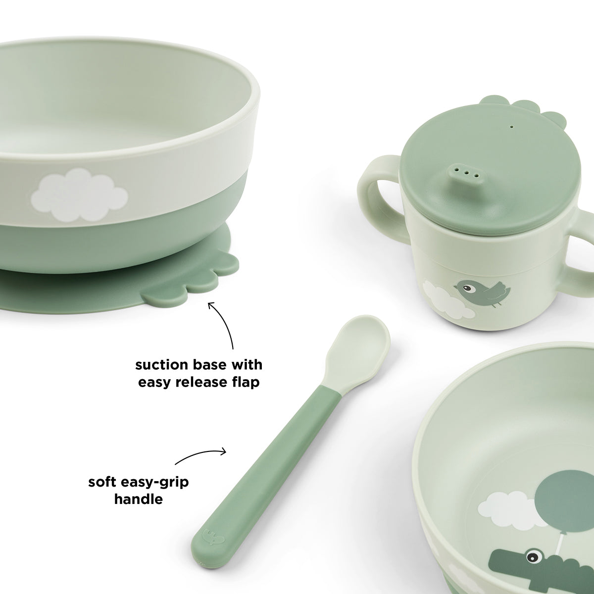 Foodie first meal Geschirr-Set mit Saugf Happy clouds Grün