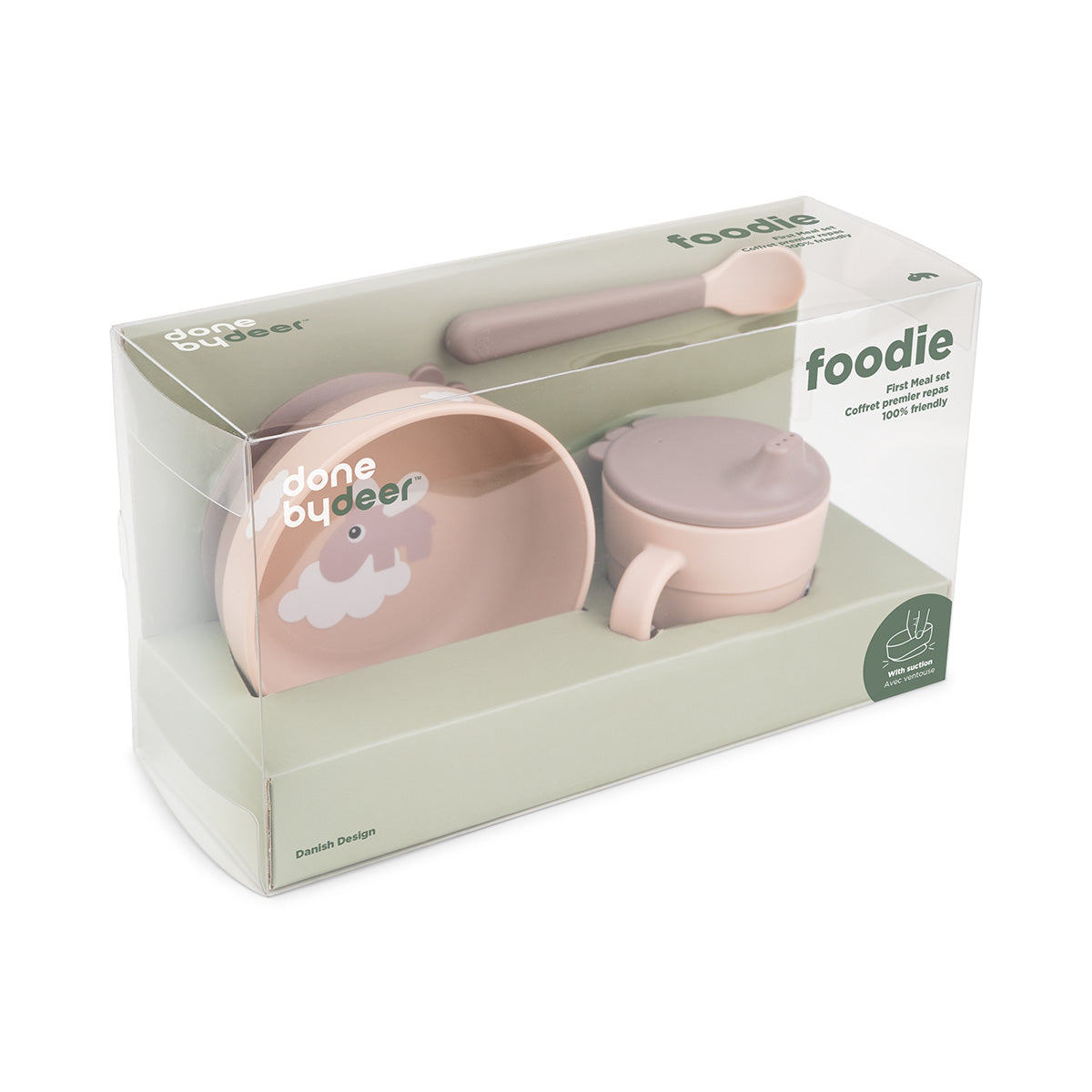 Foodie first meal Geschirr-Set mit Saugf Happy clouds Rosa