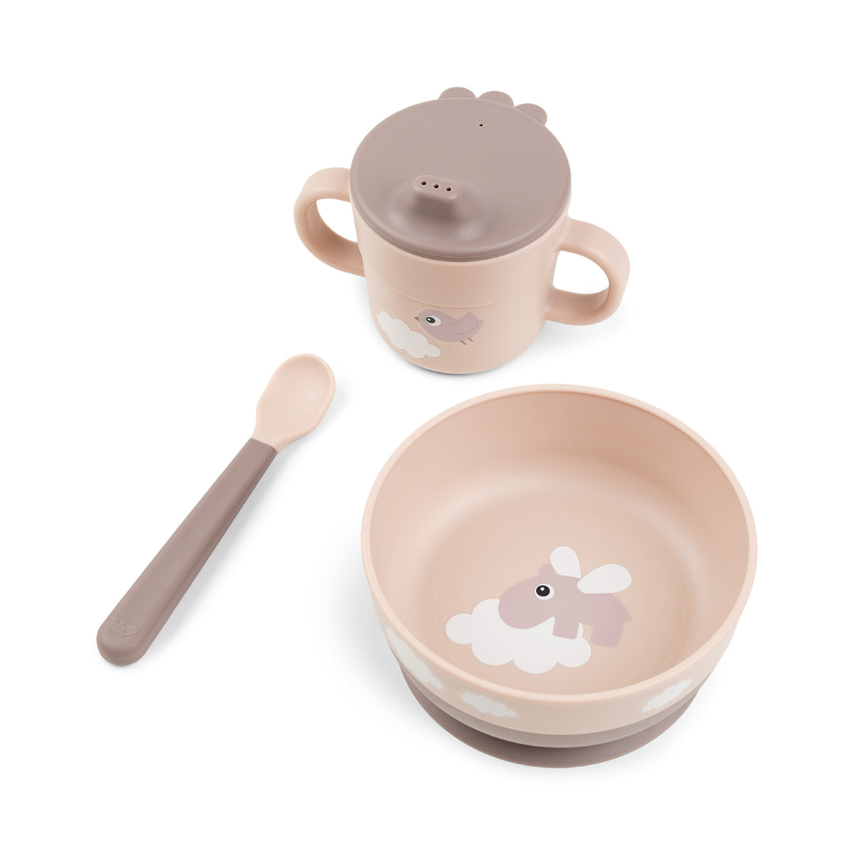 Foodie first meal Geschirr-Set mit Saugf Happy clouds Rosa