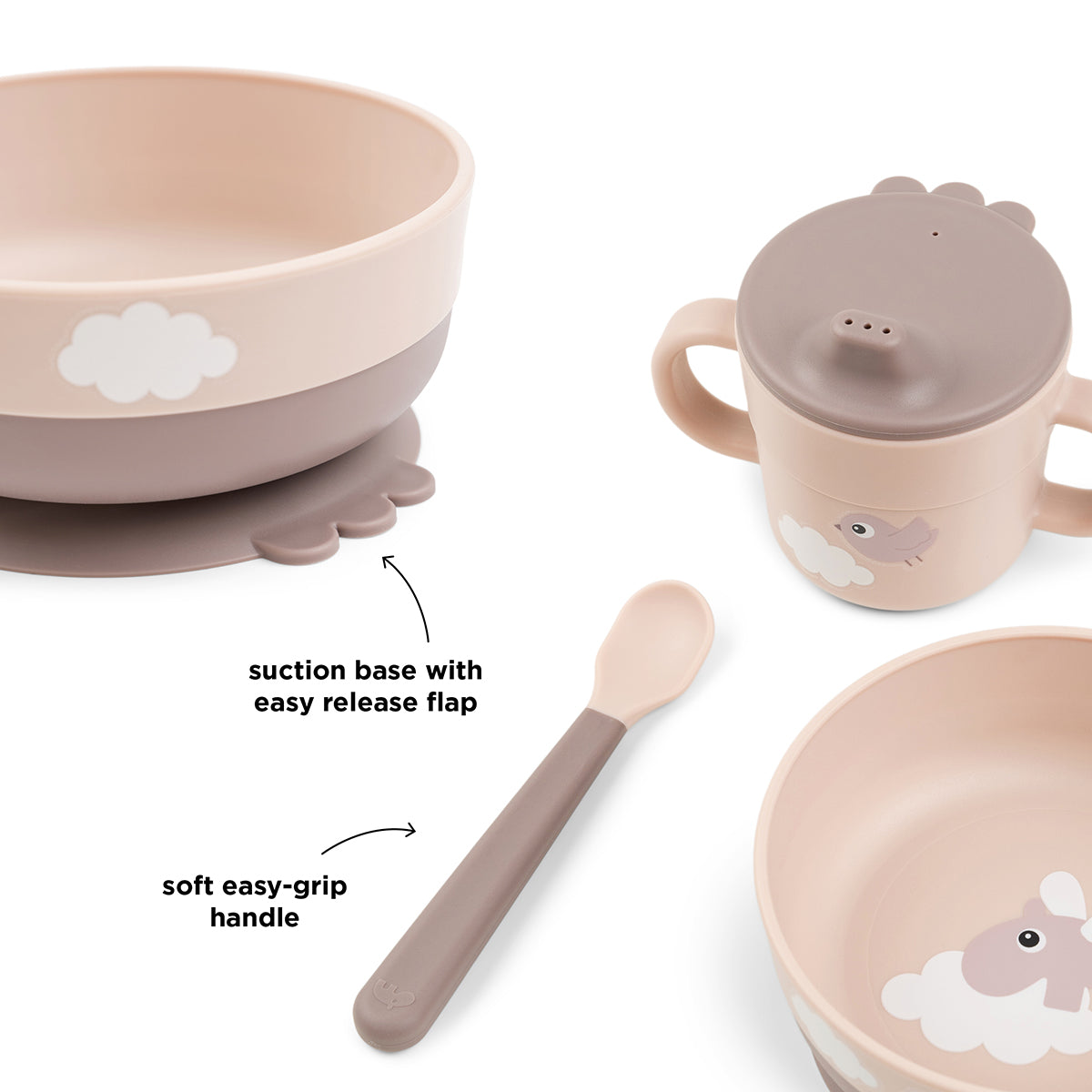 Foodie first meal Geschirr-Set mit Saugf Happy clouds Rosa