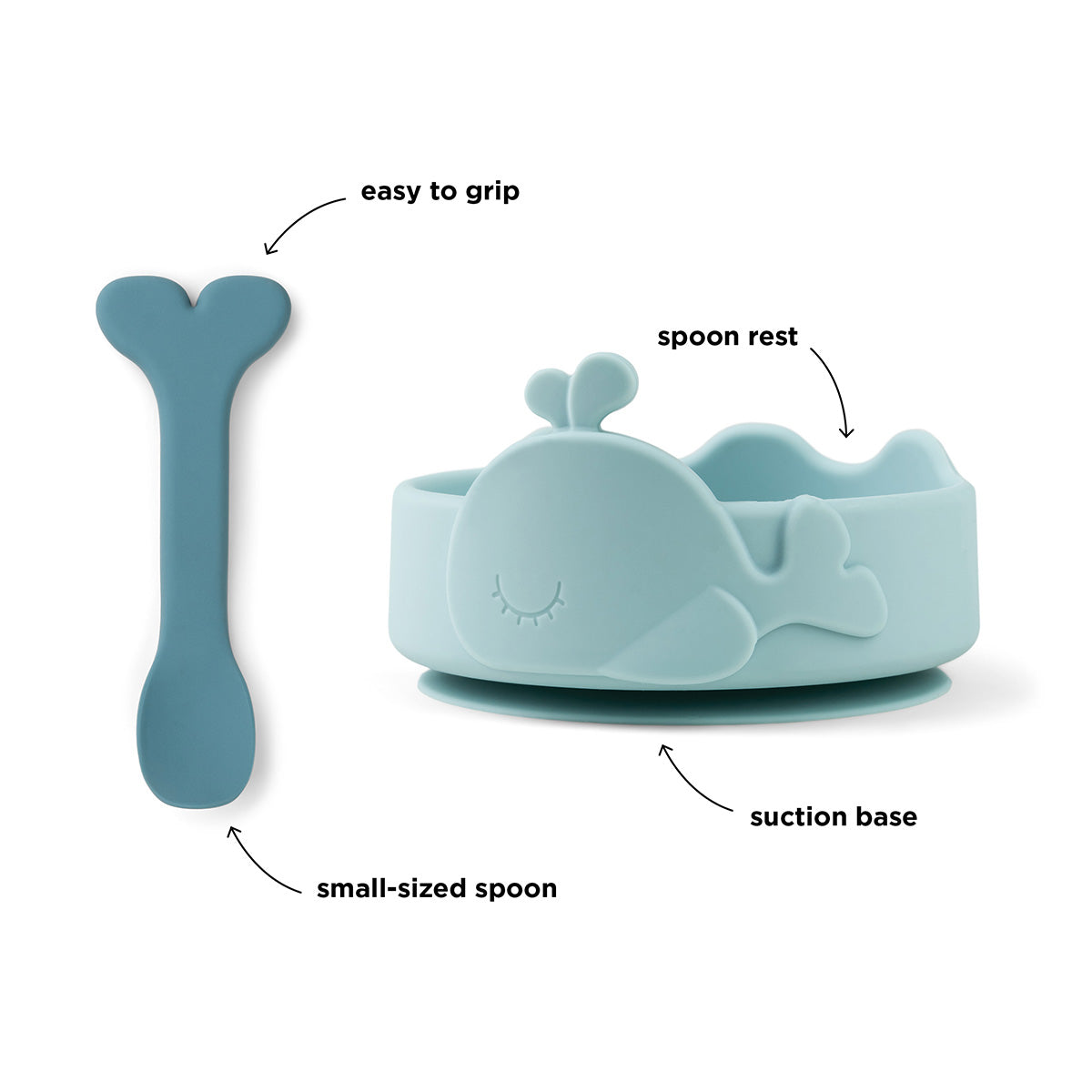 Silikon Stick&Stay Bowl und Babylöffel Wally Blau