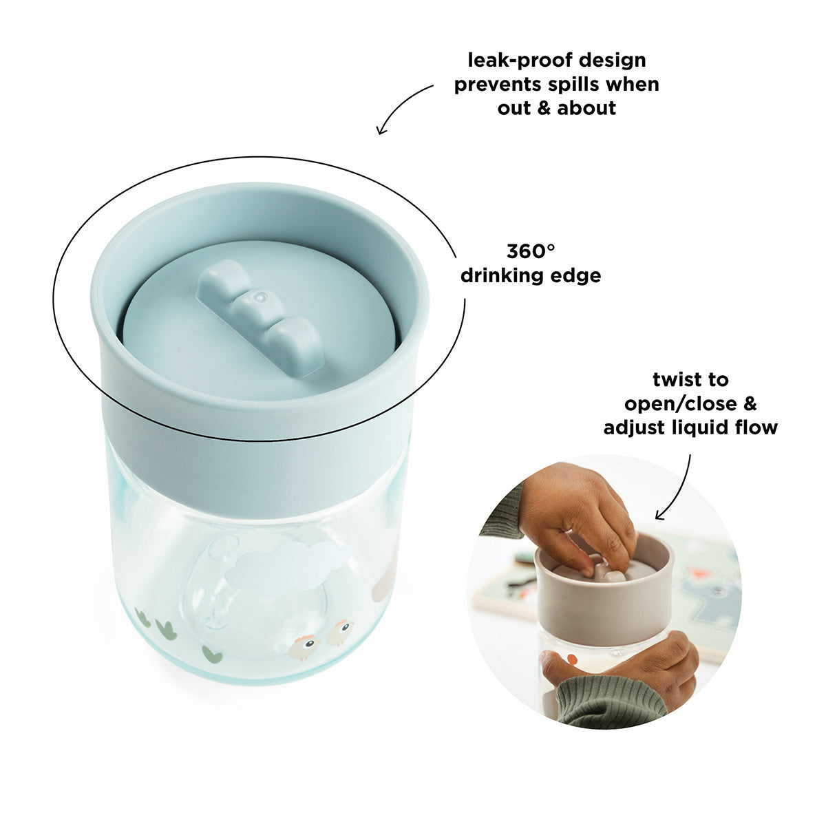 Trinklernbecher 360° Tiny farm Blau
