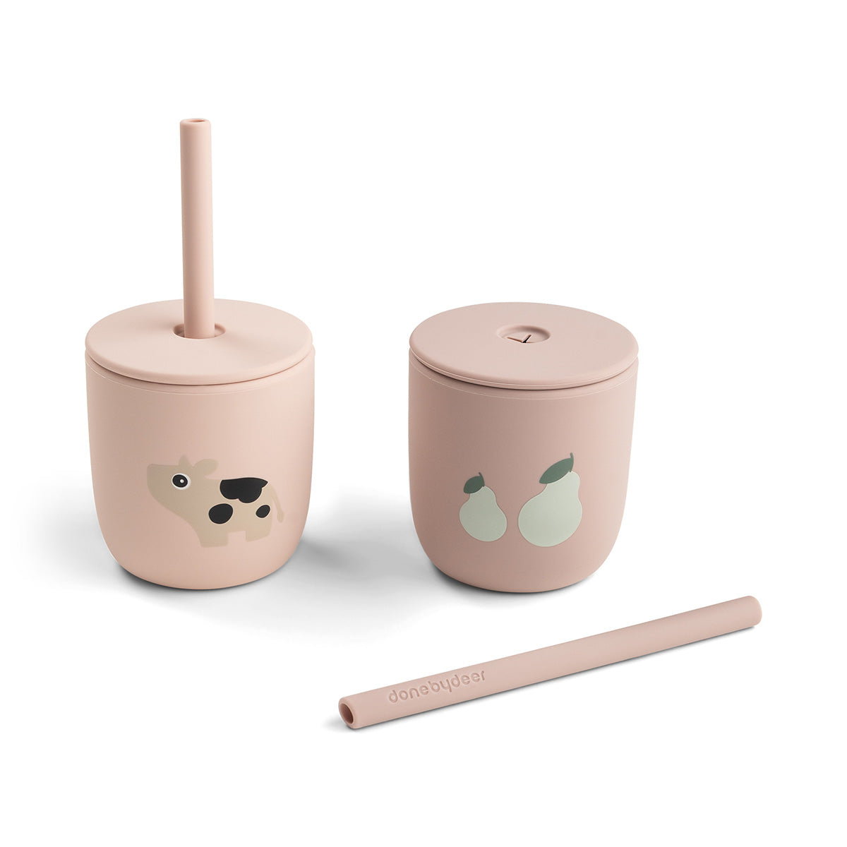 Strohhalmbecher aus Silikon 2-er Set Tiny farm Rosa