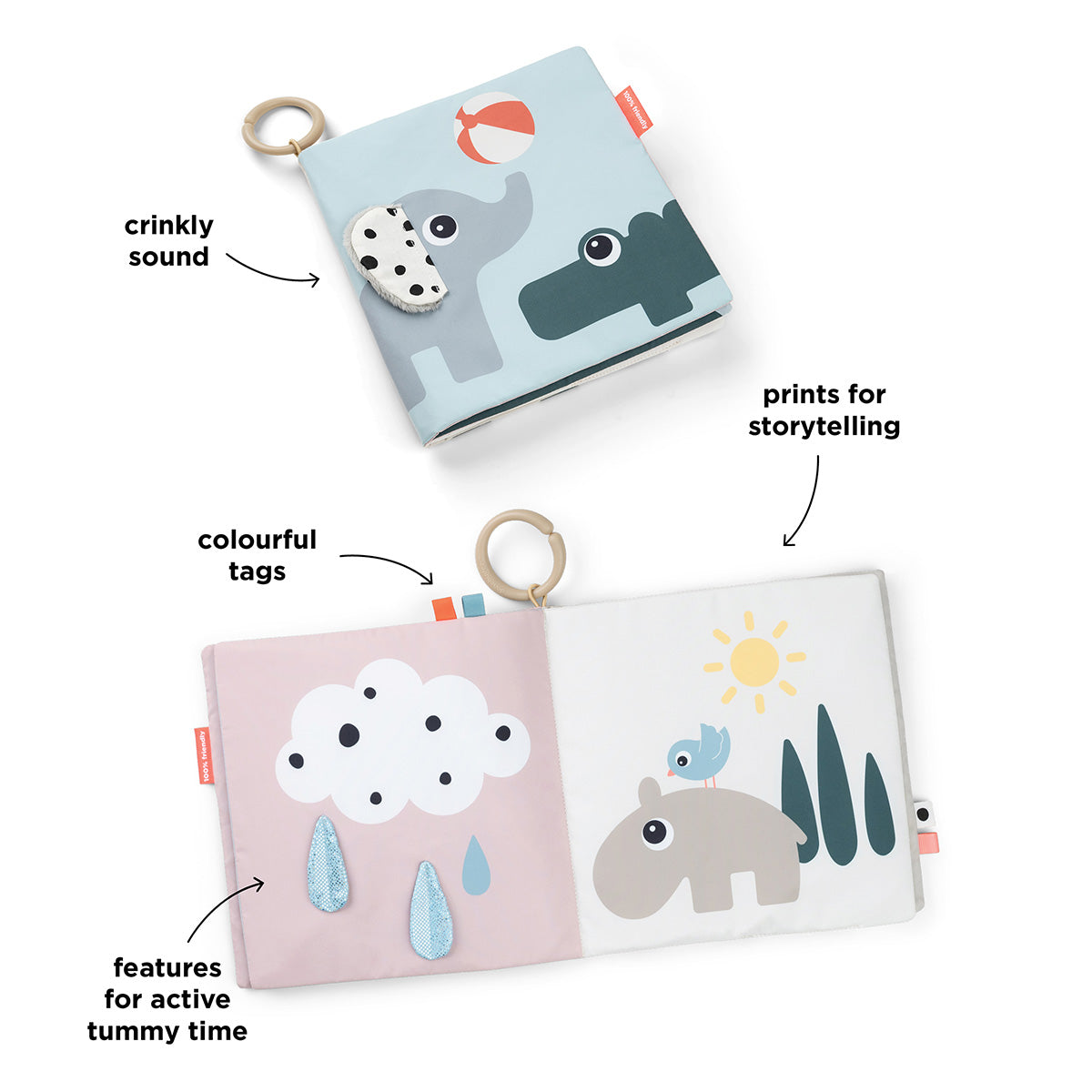Tummy time Stoffbuch Deer friends Farbmix