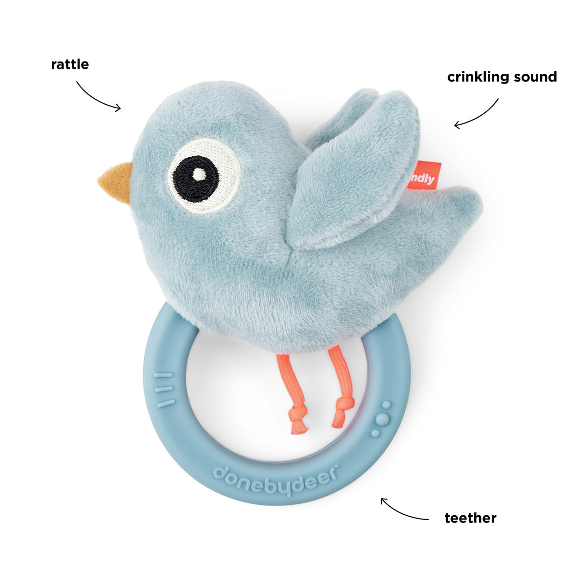 Rassel mit Beißring Birdee Blau