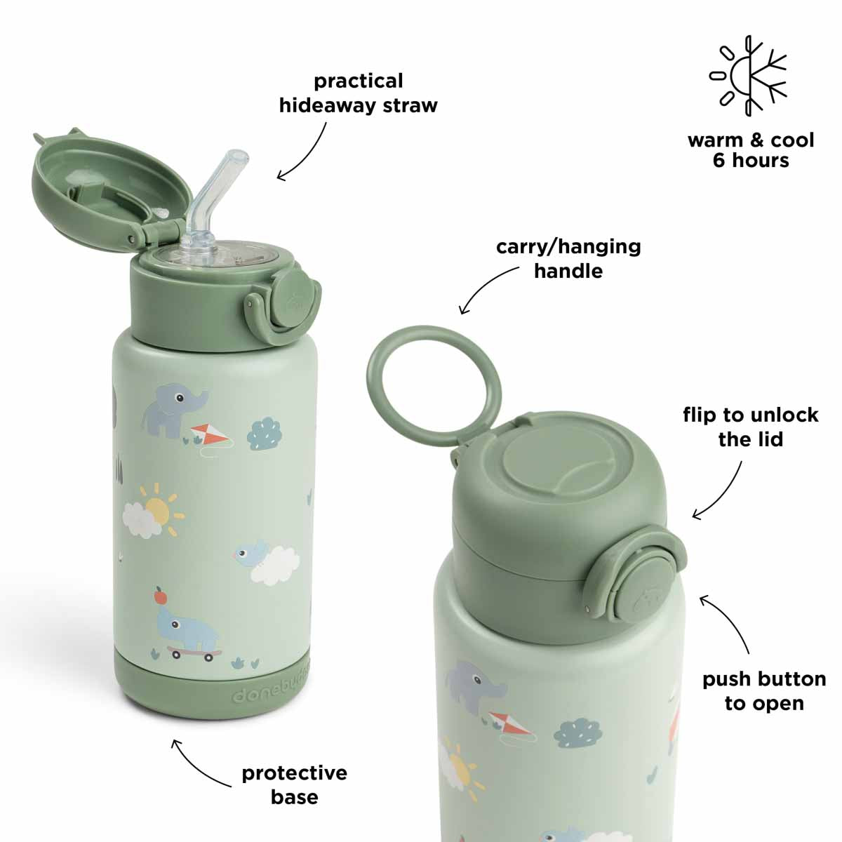 Thermo-Strohhalmflasche Playground Grün 340 ml