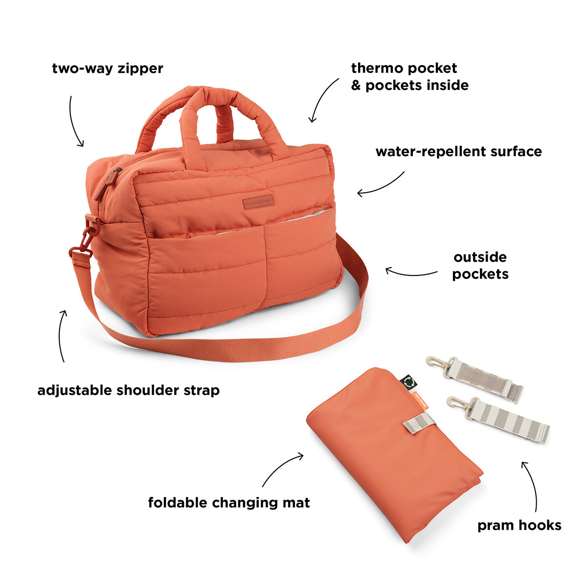Gesteppte Wickeltasche Papaya