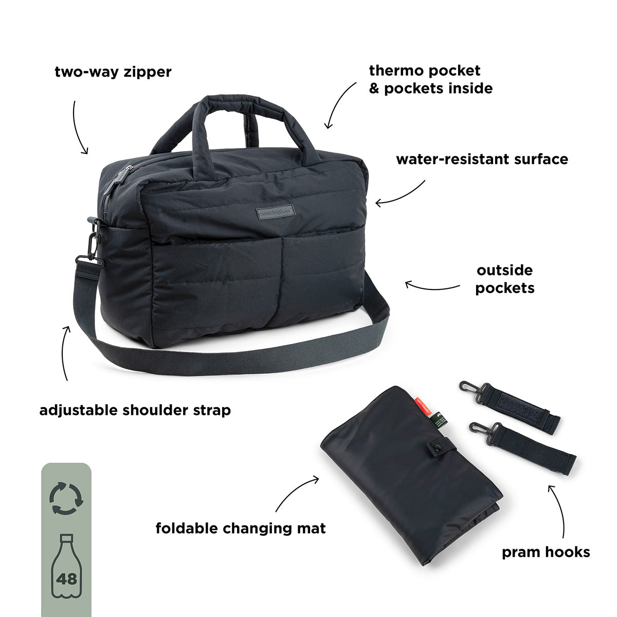 Gesteppte Wickeltasche Schwarz