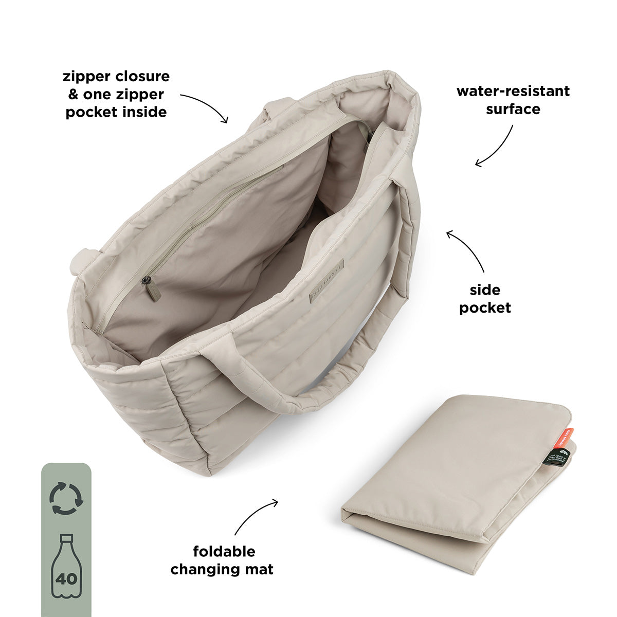 Gesteppte Wickeltasche Tote Bag Sand