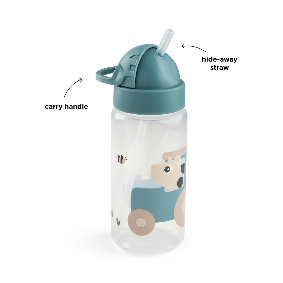 Trinkflasche mit Strohhalm Tiny farm Blau 350 ml