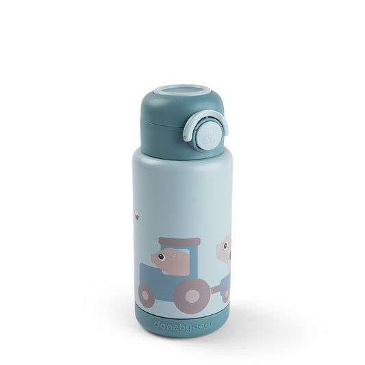 Trinkflasche isoliert Tiny farm blau