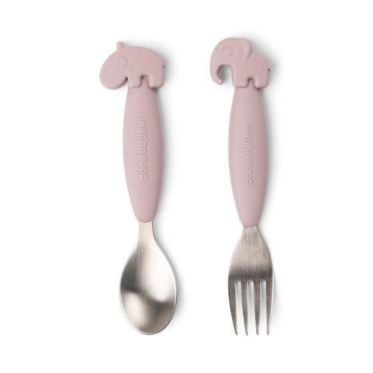Easy-grip Löffel- und Gabelset Deer friends Rosa