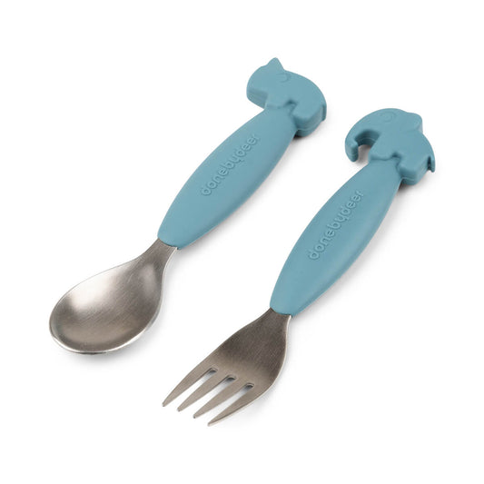 Easy-grip Löffel- und Gabelset Deer friends Blau