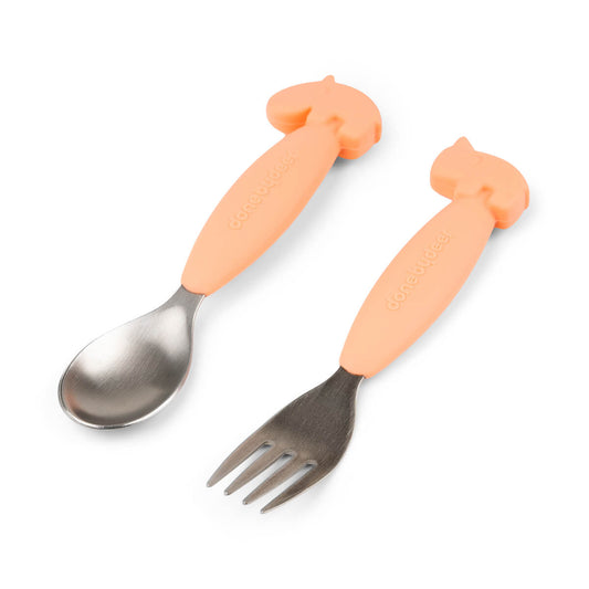 Easy-grip Löffel- und Gabelset Deer friends Koralle