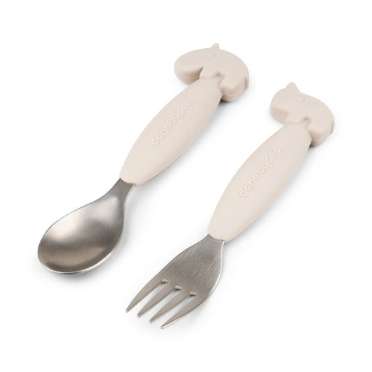 Easy-grip Löffel- und Gabelset Deer friends Sand