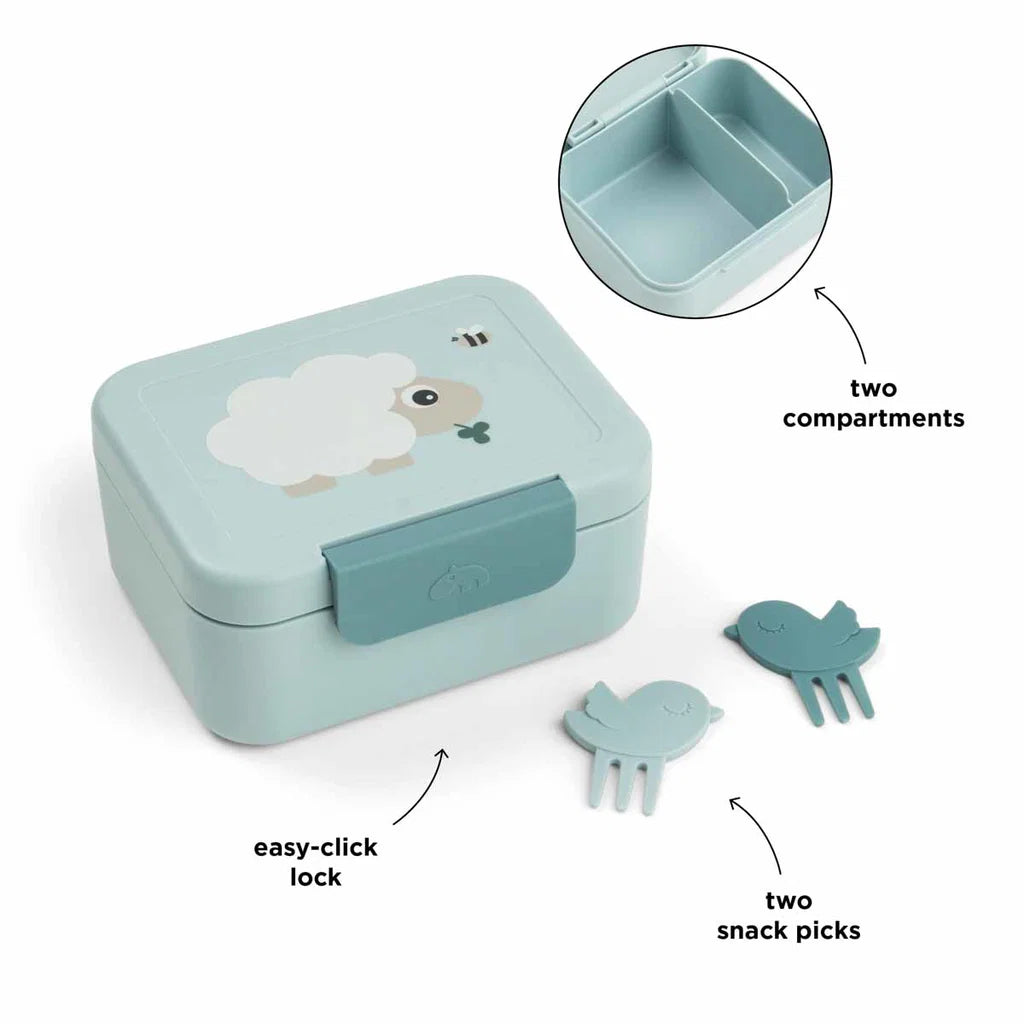 Kleine Snackbox mit Food picks Tiny farm Blau