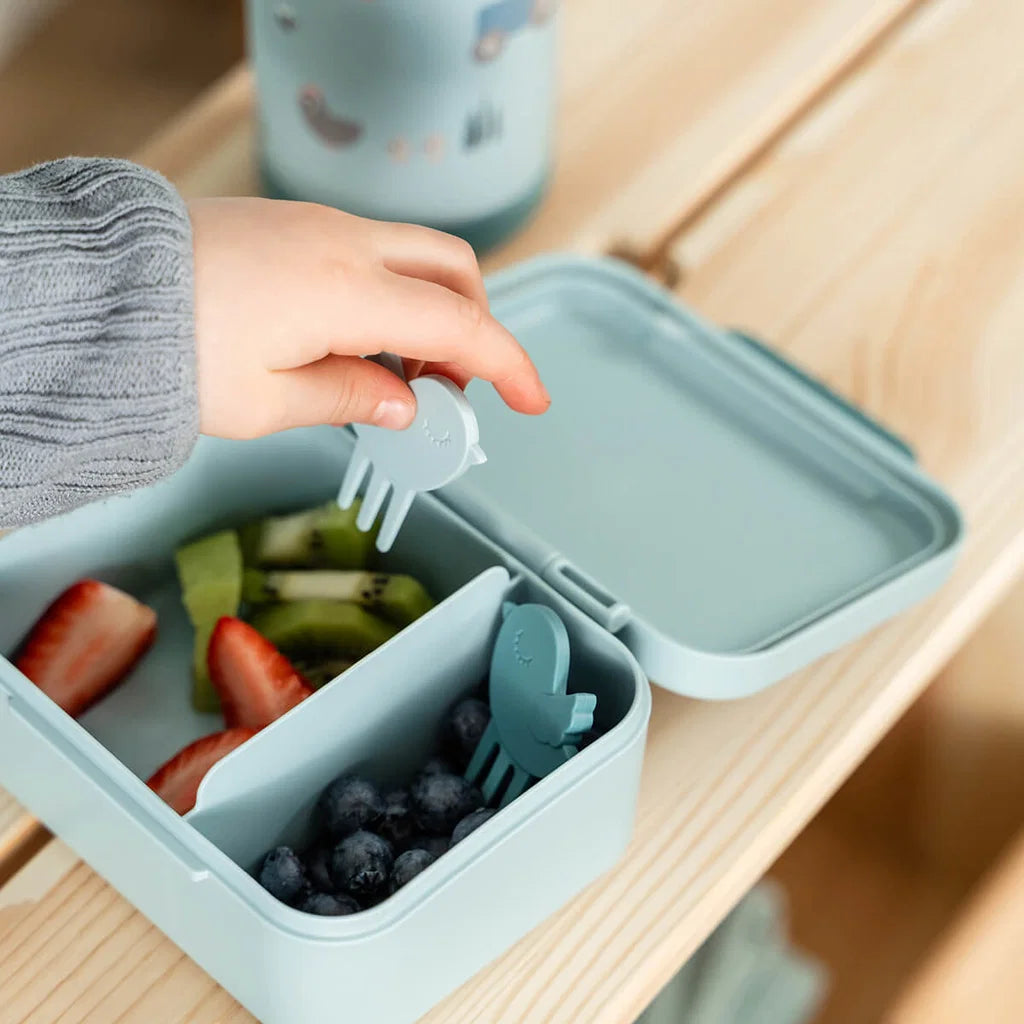 Kleine Snackbox mit Food picks Tiny farm Blau