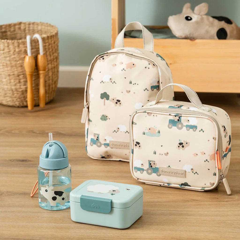 Kleine Snackbox mit Food picks Tiny farm Blau