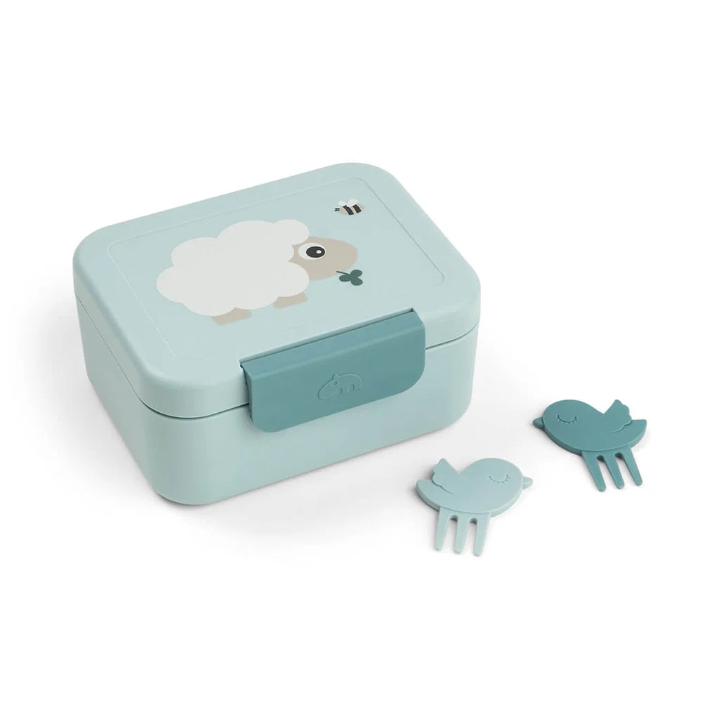 Kleine Snackbox mit Food picks Tiny farm Blau
