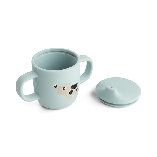 Silikon-Schnabelbecher 2 Griffe Tiny farm Blau