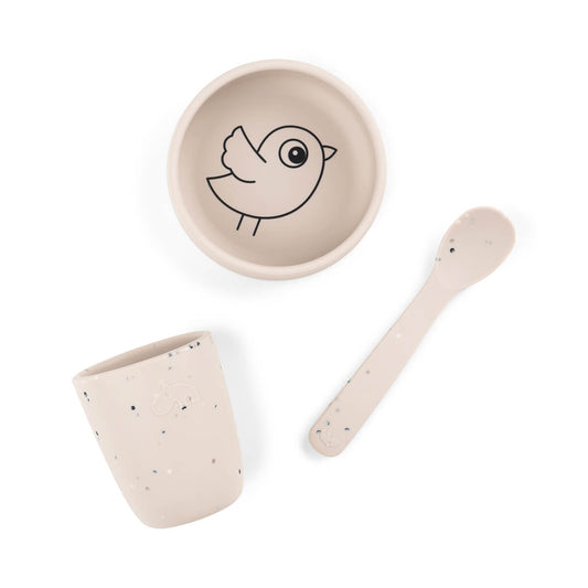 Silikon First meal Geschirr-Set Birdee Sand