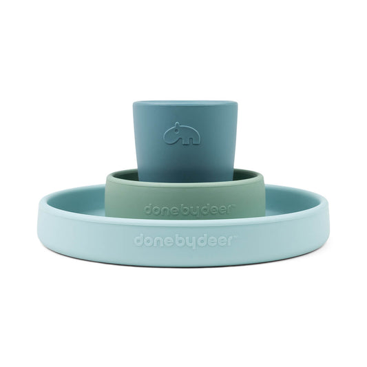 Silikon Geschirr-Set Happy clouds Blau