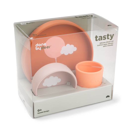 Silikon Geschirr-Set Happy clouds Papaya
