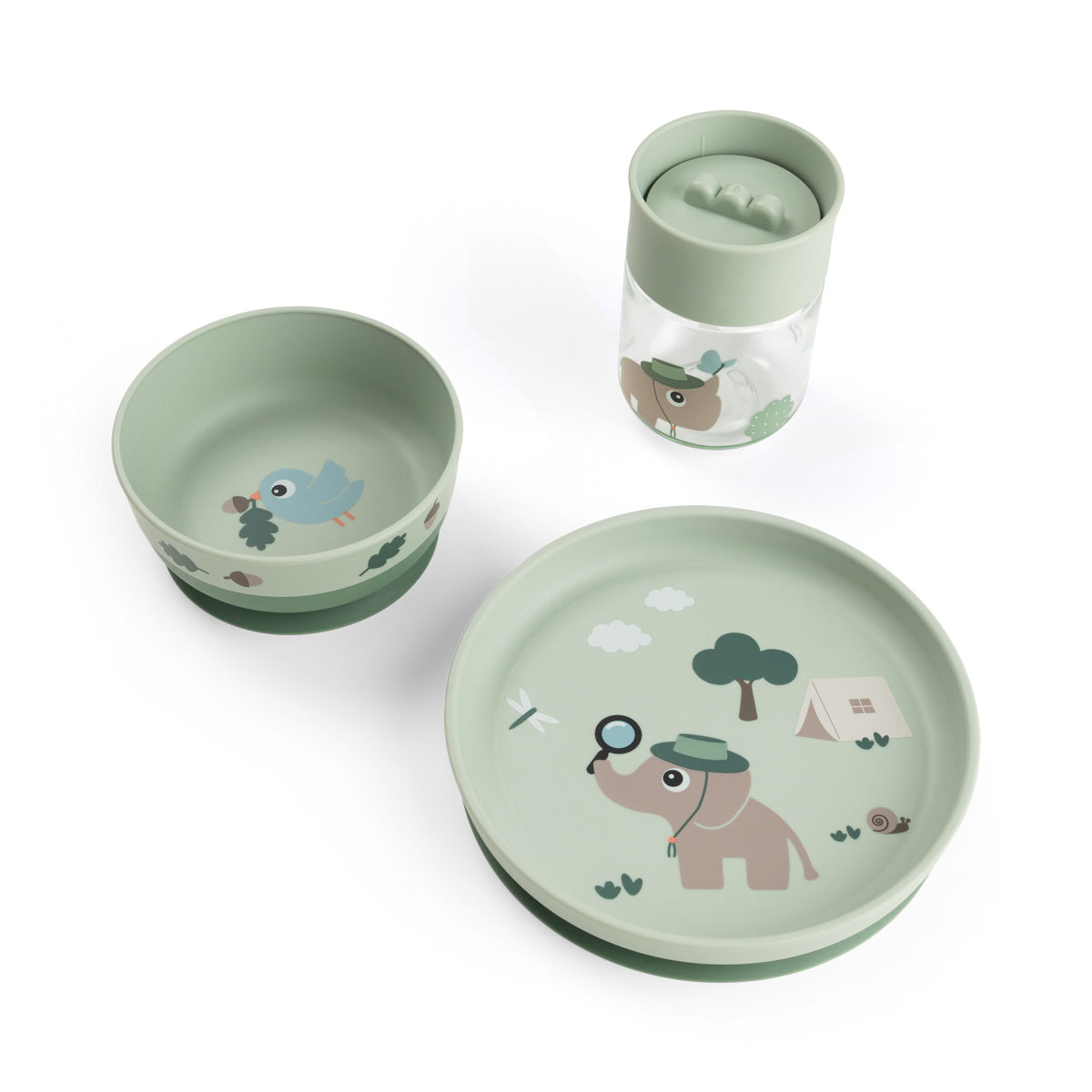 Foodie Dinnerset mit 360° Becher Tiny trails Grün