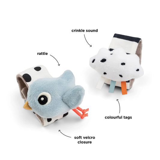 Rasselarmband 2 Stück Happy clouds Blau