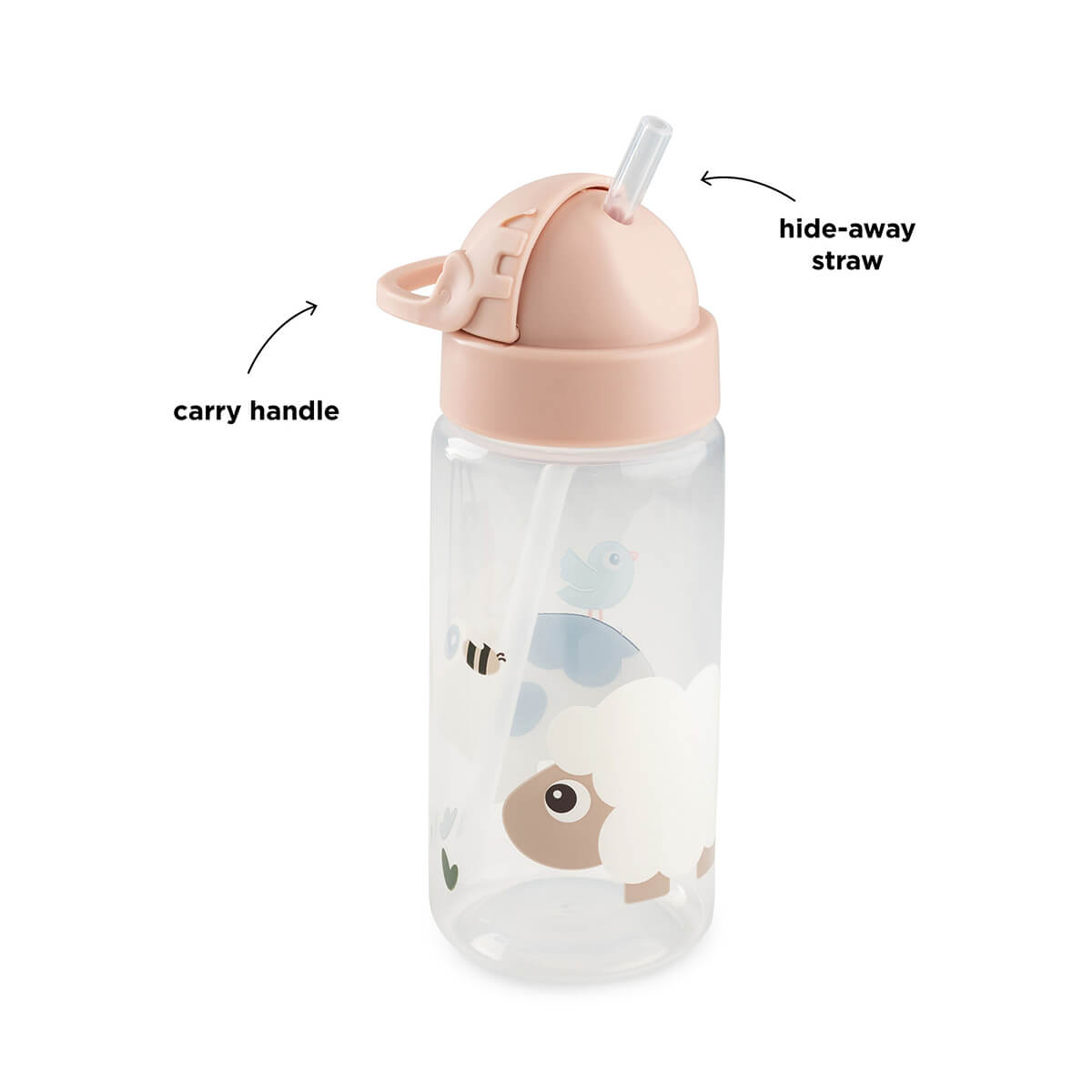 Trinkflasche mit Strohhalm Tiny farm Rosa 350 ml
