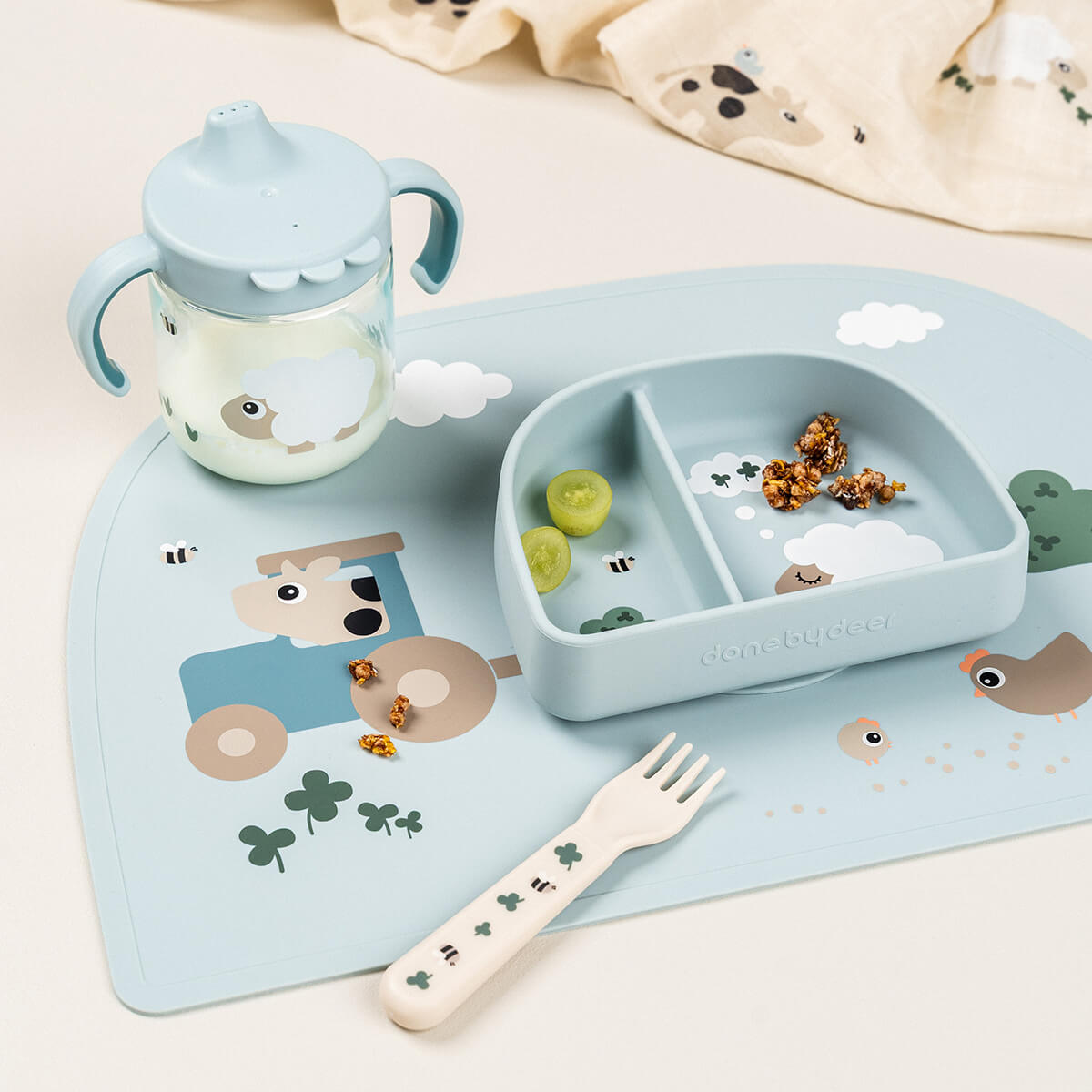 Silikon-Tischset Tiny farm Blau