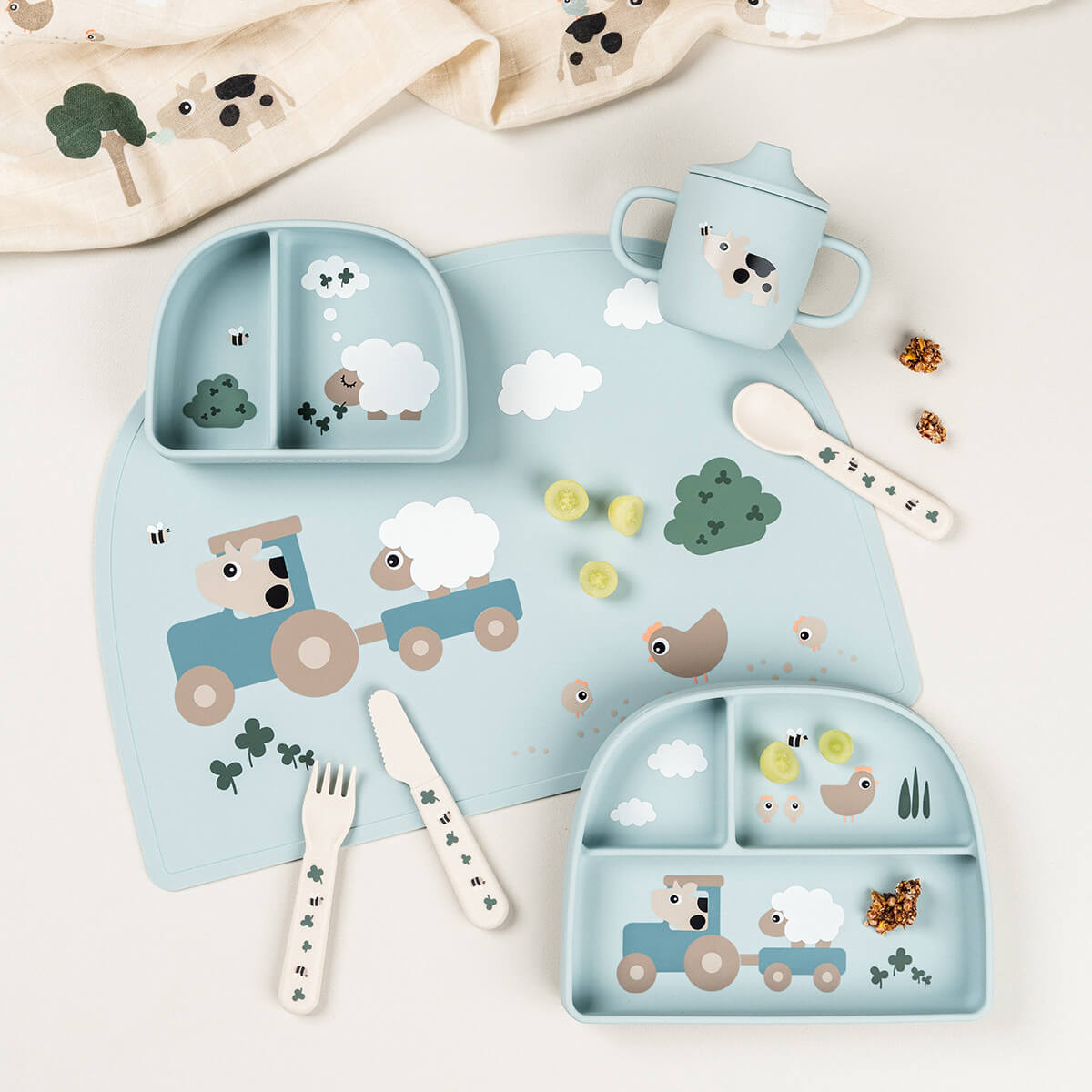 Silikon-Tischset Tiny farm Blau