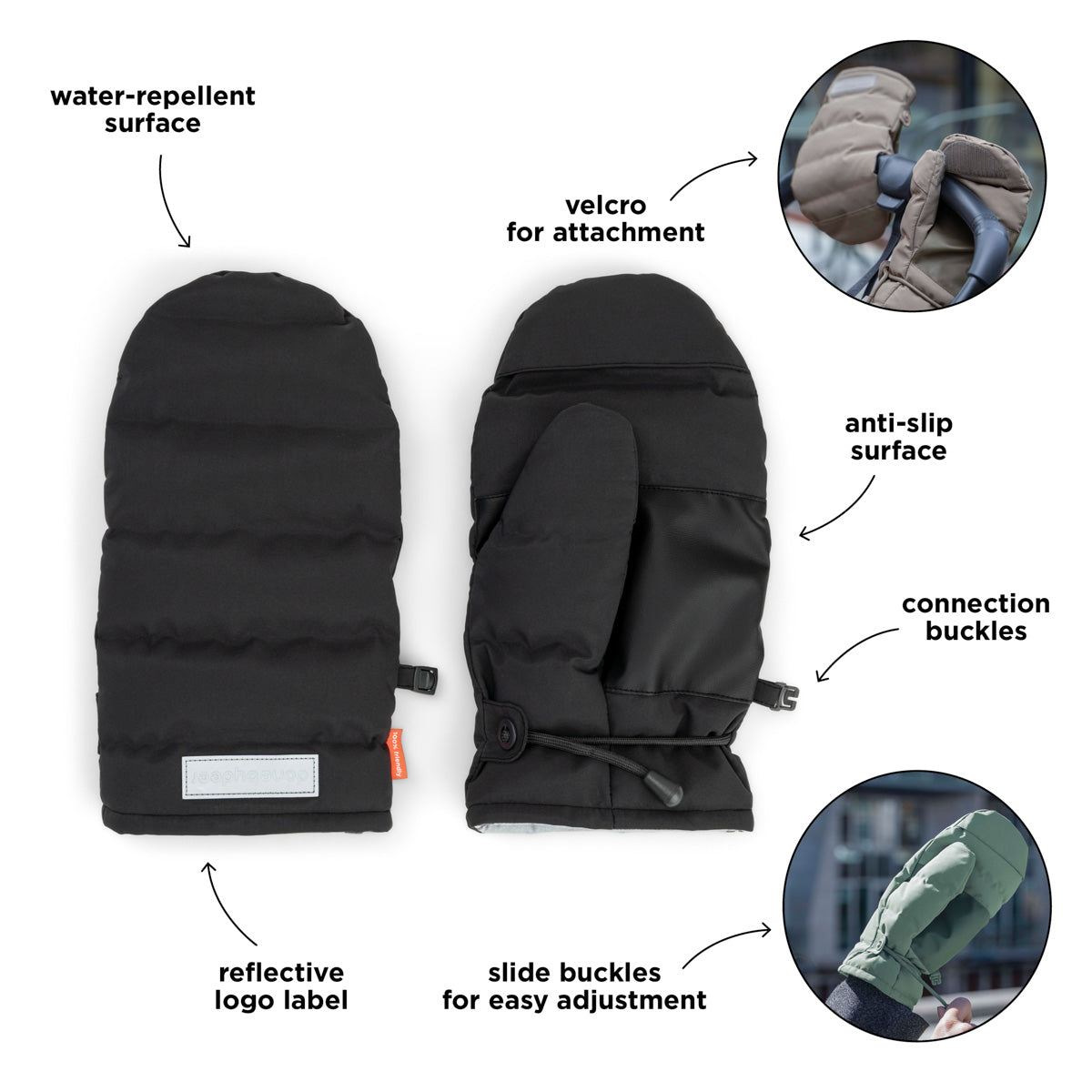 Kinderwagen-Handschuhe Schwarz