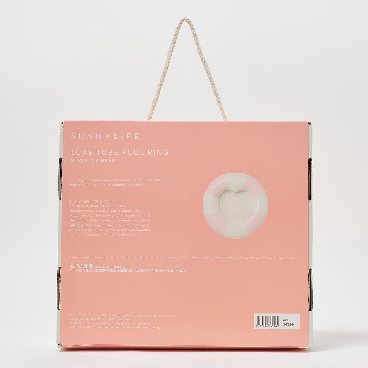 Poolring mit Netz Luxus Stole My Heart Pink Stripe (SS25)