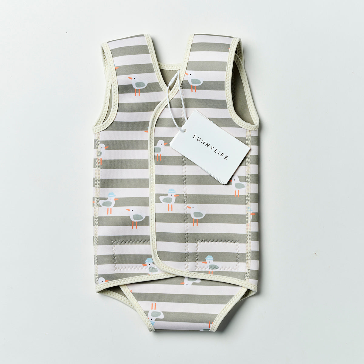 Natural Rubber Baby Wetsuit Sammy the Seagull Green Stripe