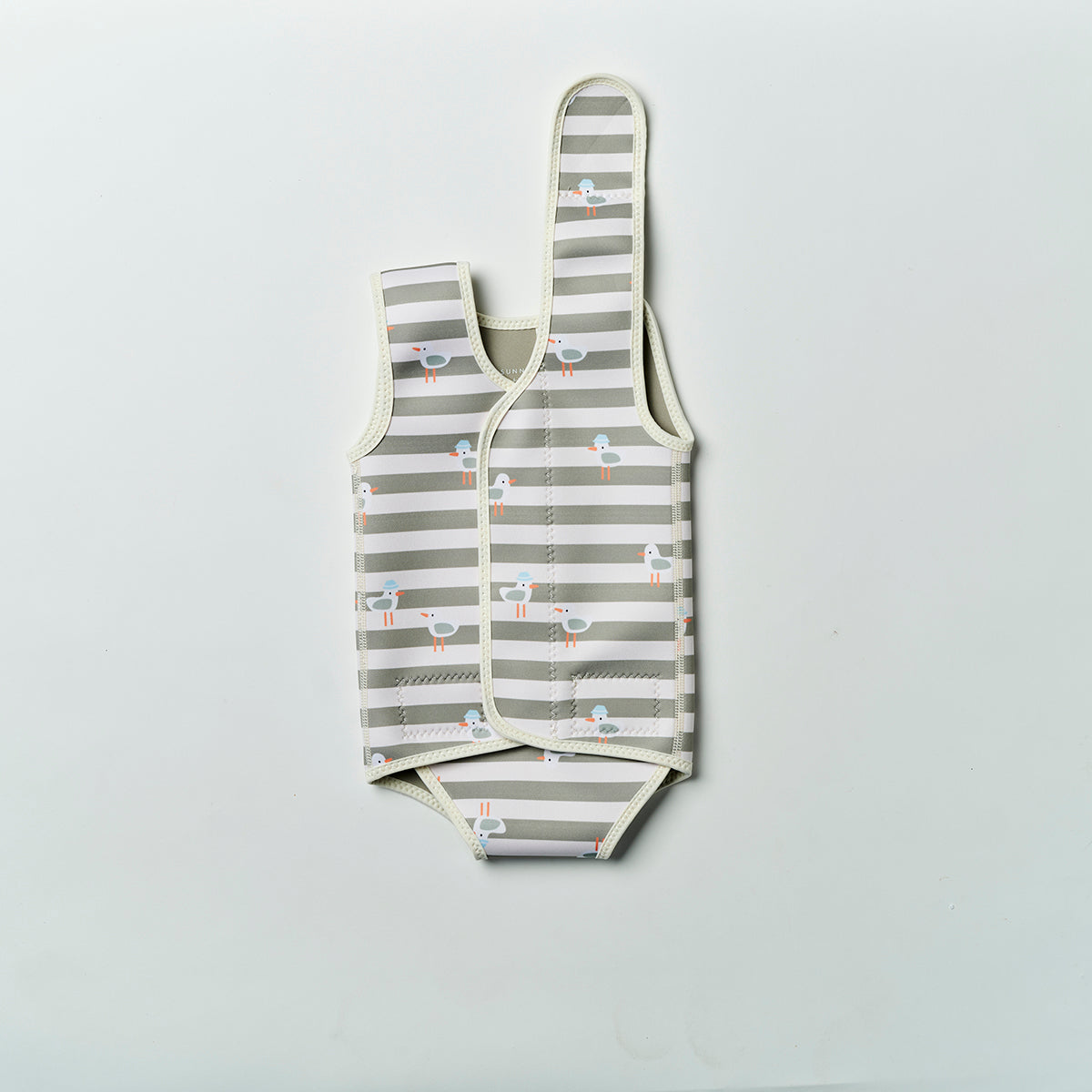 Natural Rubber Baby Wetsuit Sammy the Seagull Green Stripe
